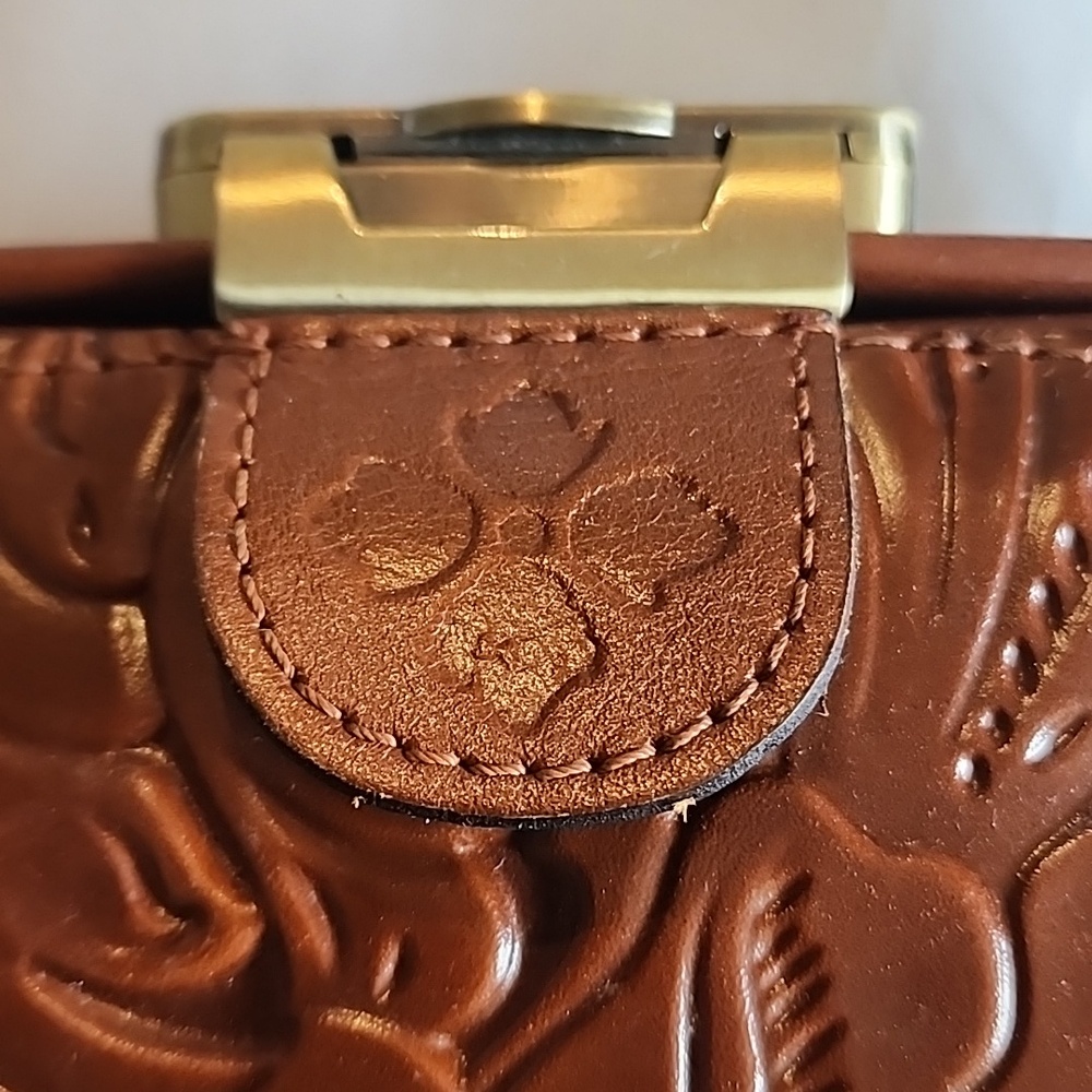 Patricia Nash Tooled Leather Satchel in Warm Brown with Gold Hardware. Dustbag. - Picture 2 of 7